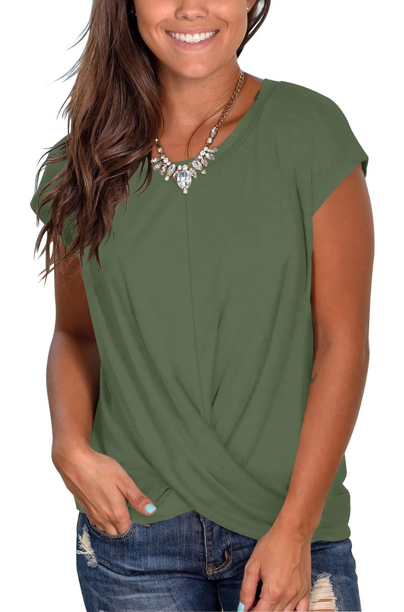 Jescakoo Women's Short Sleeve Loose Casual Solid T-Shirt Army Green Shirt Women M - Image 1